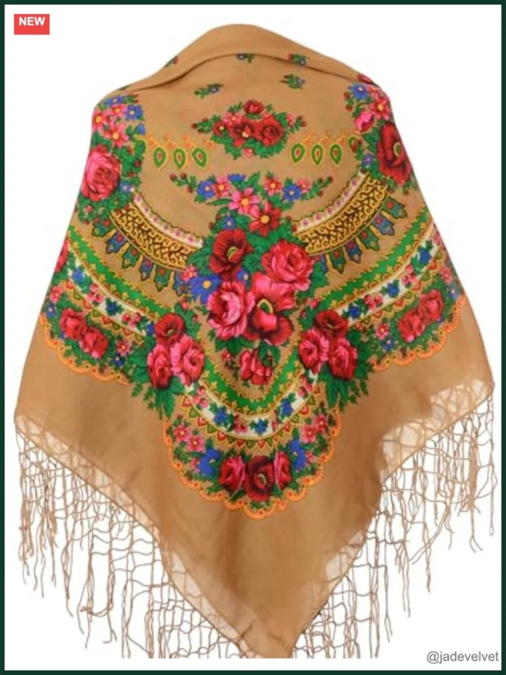Traditional Ukrainian Polish Floral Fringed Scarf Wrap Shawl